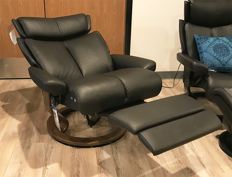 Stressless Magic LegComfort Paloma Black Leather Recliner with Footrest