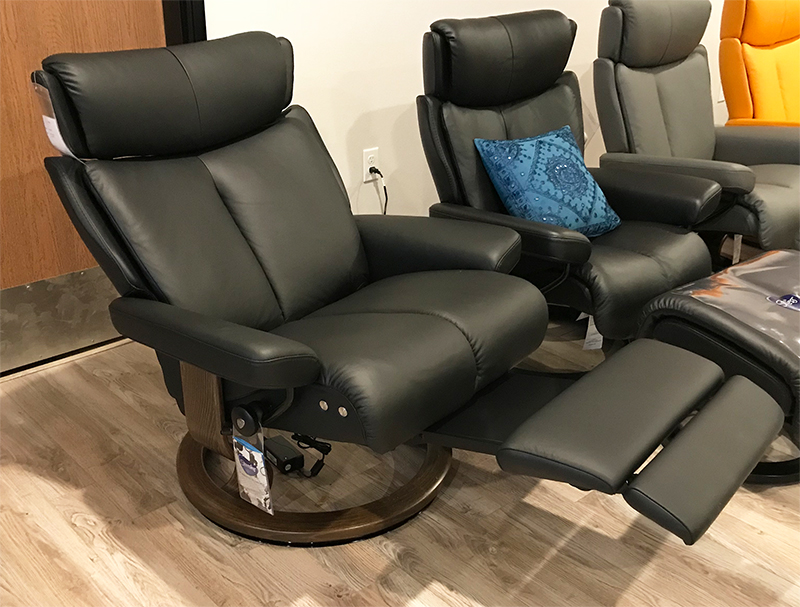 Stressless Magic LegComfort Paloma Black Leather Recliner with Footrest