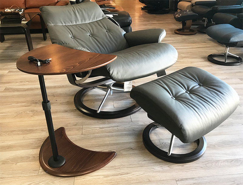 Stressless Sky Signature Wenge Wood Base Recliner Chair and Ottoman in Paloma Rock Leather