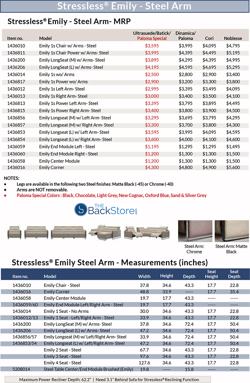 Stressless Emily Sofa Loveseat Chair Sectional Dimensions