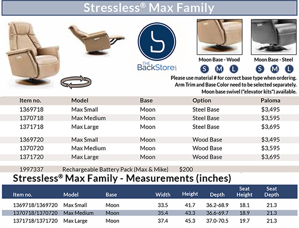 Stressless Max Power Recliner Swivel Relaxer Chair by Ekornes Size Dimensions