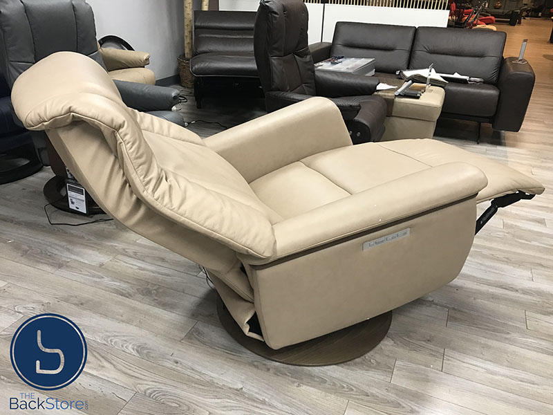 Stressless Max Power Recliner Swivel Relaxer Chair in Paloma Sand Leather by Ekornes