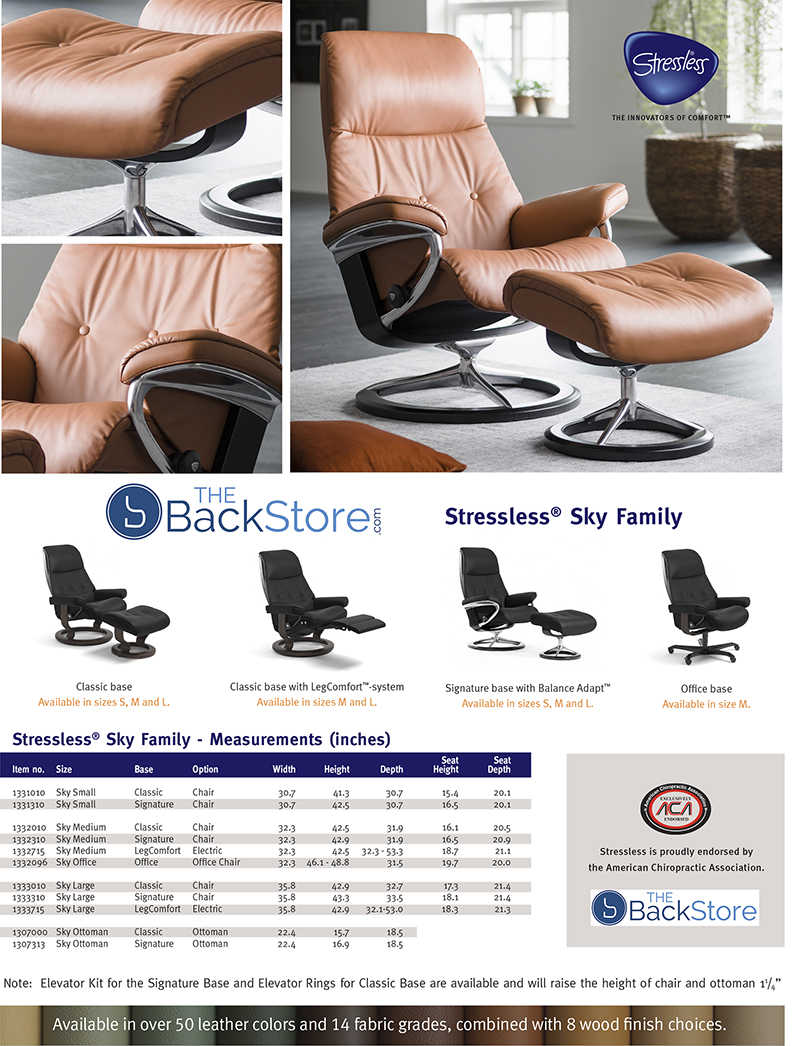 Stressless Sky Signature Batick Wild Dove Leather Recliner Chair and Ottoman by Ekornes