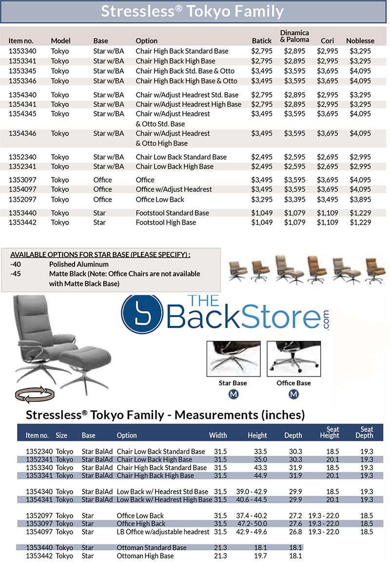 Stressless Tokyo Family Recliner Chair and Ottoman Dimensions by Ekornes