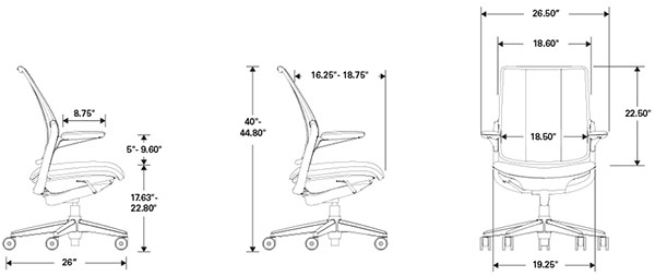 HumanScale Diffrient Smart Task Home Office Desk Chair Dimensions