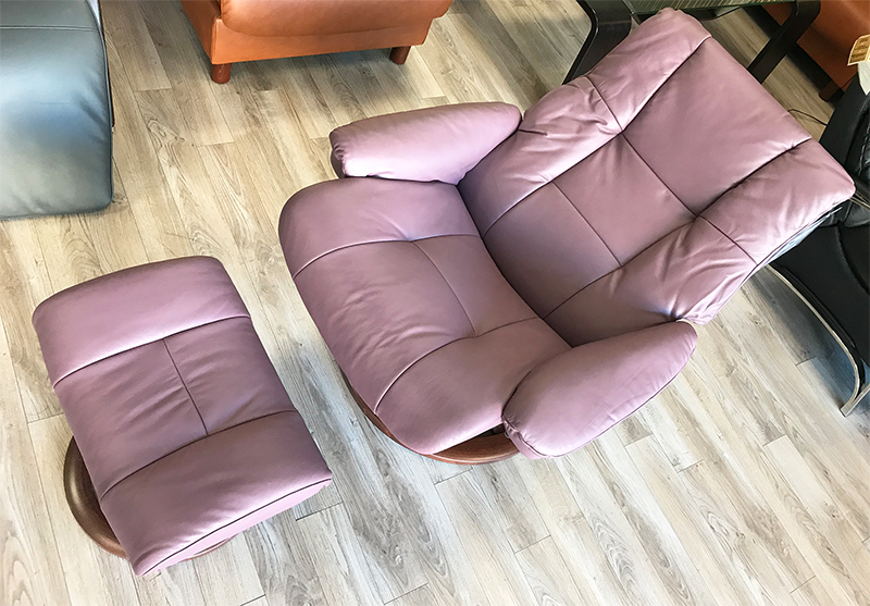 Stressless Mayfair Paloma Purple Plum Leather Recliner Chair and Ottoman by Ekornes