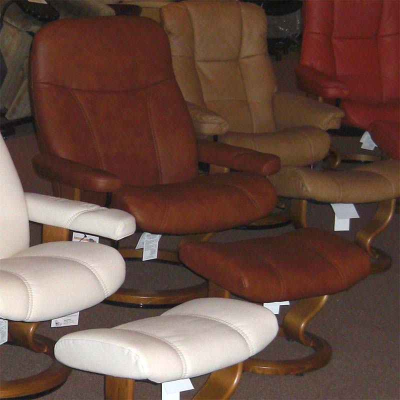 Stressless Ambassador Caramel Batick Leather Chair Recliner and Ottoman by Ekornes