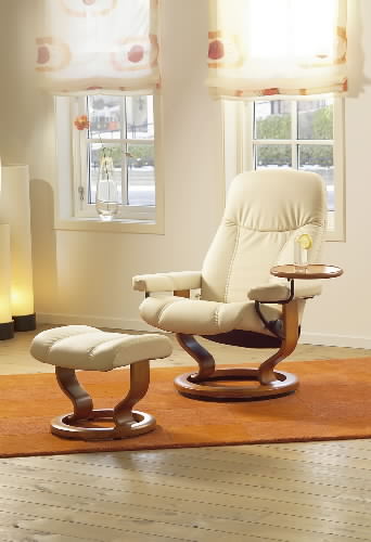 Stressless Consul Paloma Kitt Leather Recliner and Ottoman by Ekornes