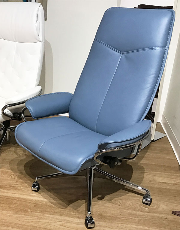 Stressless City High Back Office Desk Chair in Paloma Sparrow Blue Leather 09471