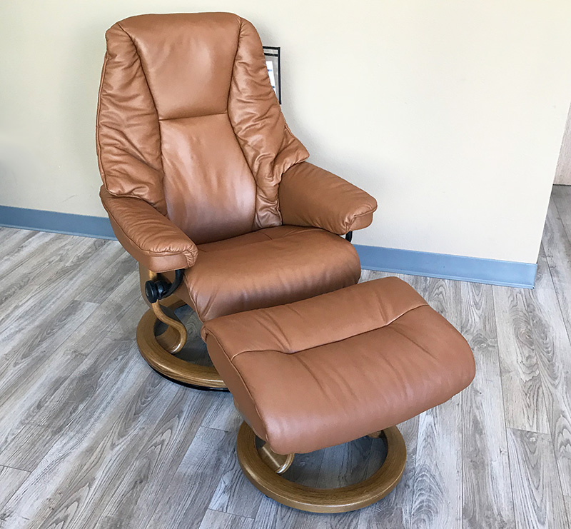 Stressless Live Paloma Copper Leather  Recliner and Ottoman