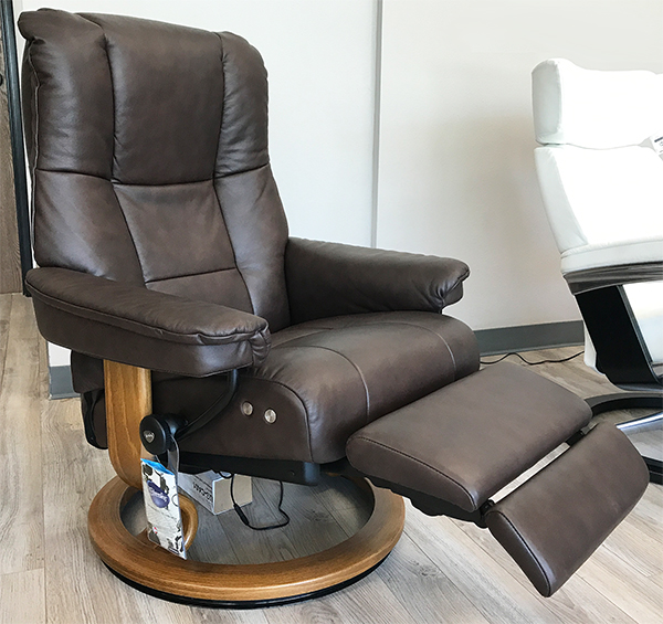 Stressless Mayfair Leg Comfort Power Footrest Paloma Chocolate Leather Recliner Chair by Ekornes