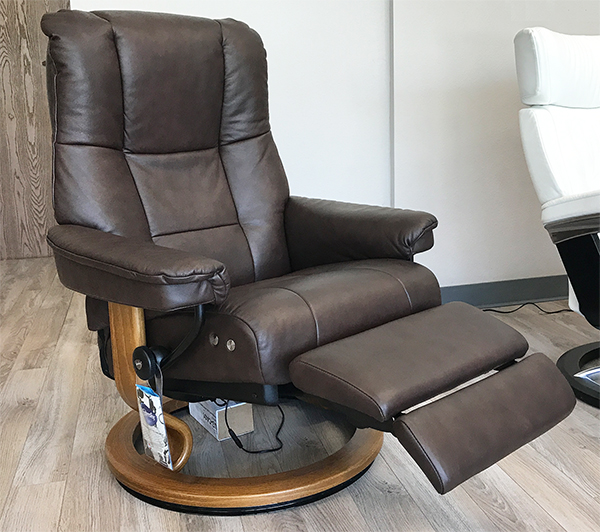 Stressless Mayfair Leg Comfort Power Footrest Paloma Chocolate Leather Recliner Chair by Ekornes