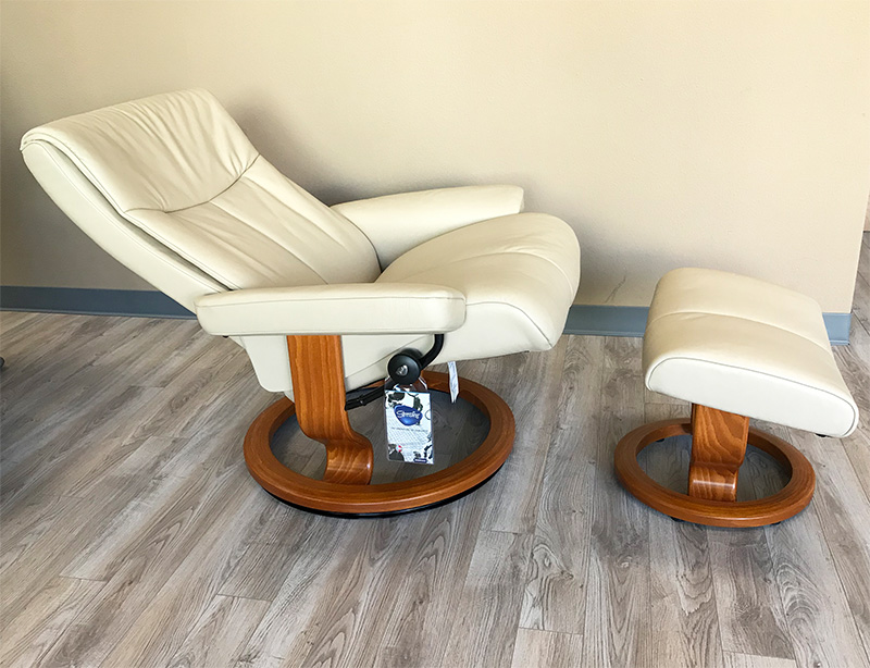 Stressless Peace Paloma Beige Leather Recliner and Ottoman