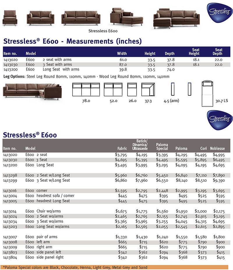 Stressless E600 Leather Sofa, LoveSeat and Longseat by Ekornes