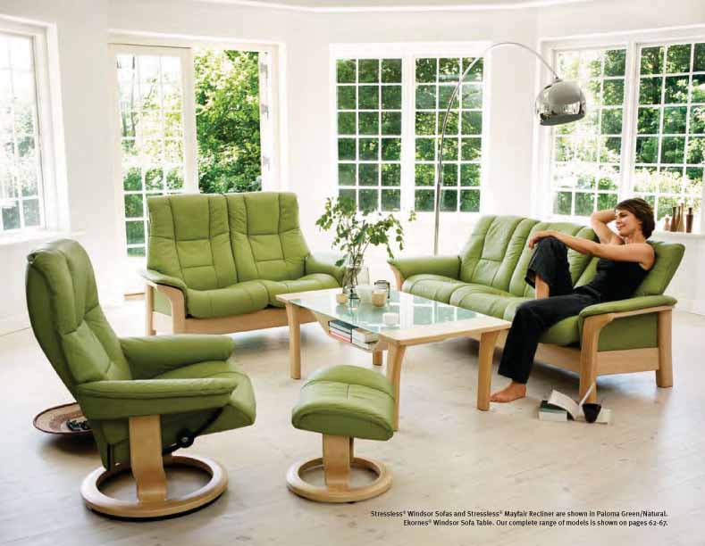 Stressless Paloma Green 09490 Leather Color Recliner Chair and Ottoman from Ekornes