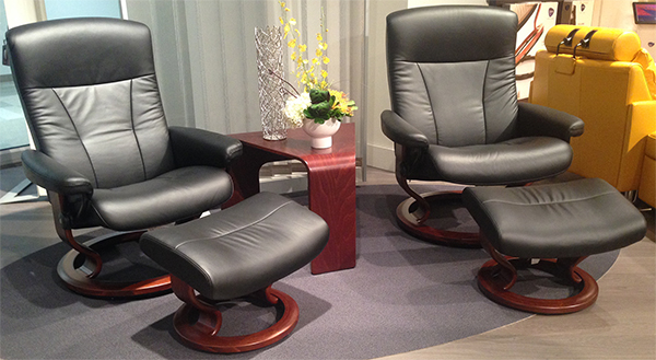 Stressless President Paloma Black Leather Recliner Chair and Ottoman by Ekornes