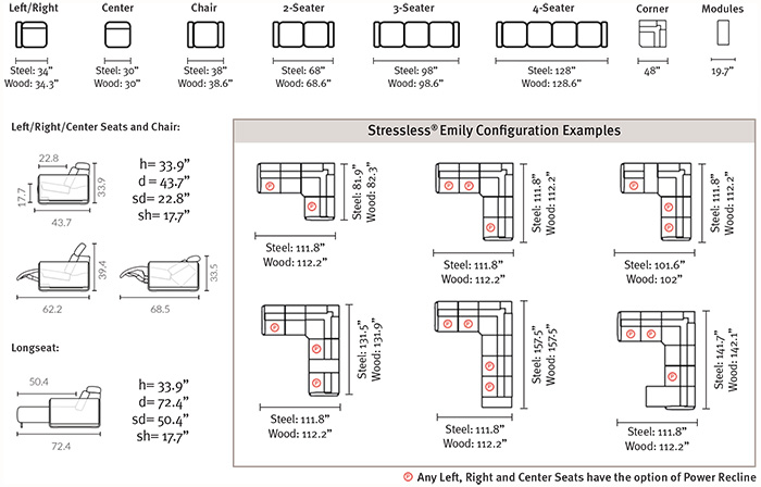 Stressless Emily Sofa Loveseat Chair Sectional Dimensions