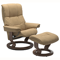 Stressless Mayfair Classic Hourglass Wood Base Recliner Chair and Ottoman