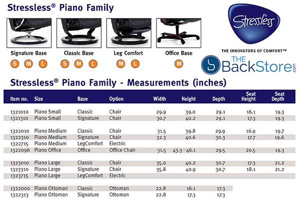 Stressless Piano Recliner Chair and Ottoman Size Dimensions