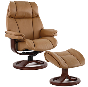 Fjords General R Frame Ergonomic Recliner Chair and Ottoman in Hassel Leather Scandinavian Lounger