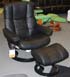 Stressless Kensington Large Mayfair Paloma Black Leather Recliner Chair and Ottoman