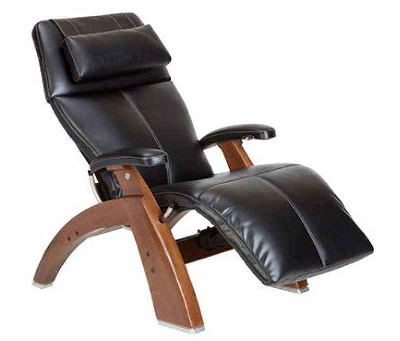 Black SofHyde Vinyl with a Walnut Wood Base Series 2 Classic PC-610 Power Omni-Motion Perfect Chair Zero Gravity Power Recliner by Human Touch