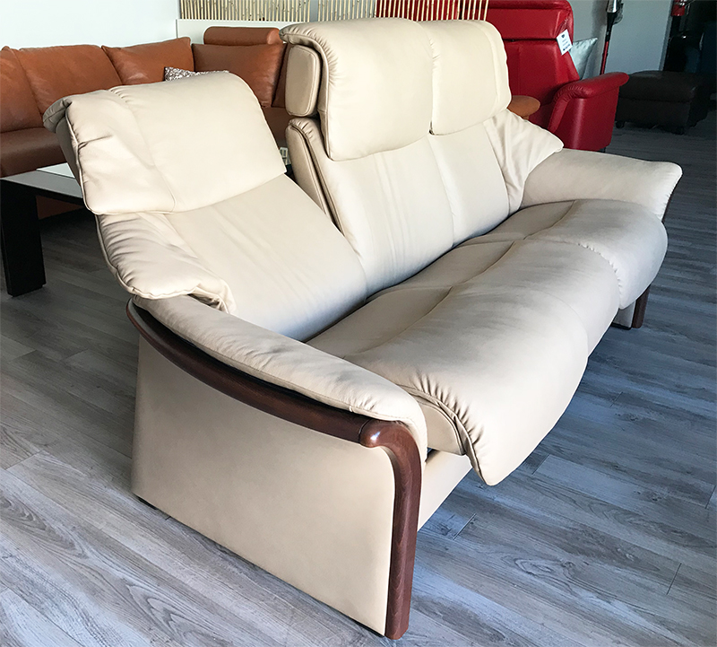 Stressless Eldorado High Back Sofa in Paloma Sand with Brown Wood Stain by Ekornes