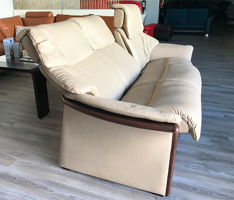 Stressless Eldorado High Back Sofa in Paloma Sand with Brown Wood Stain by Ekornes