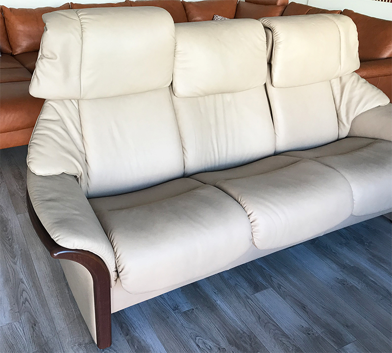 Stressless Eldorado High Back Sofa in Paloma Sand with Brown Wood Stain by Ekornes