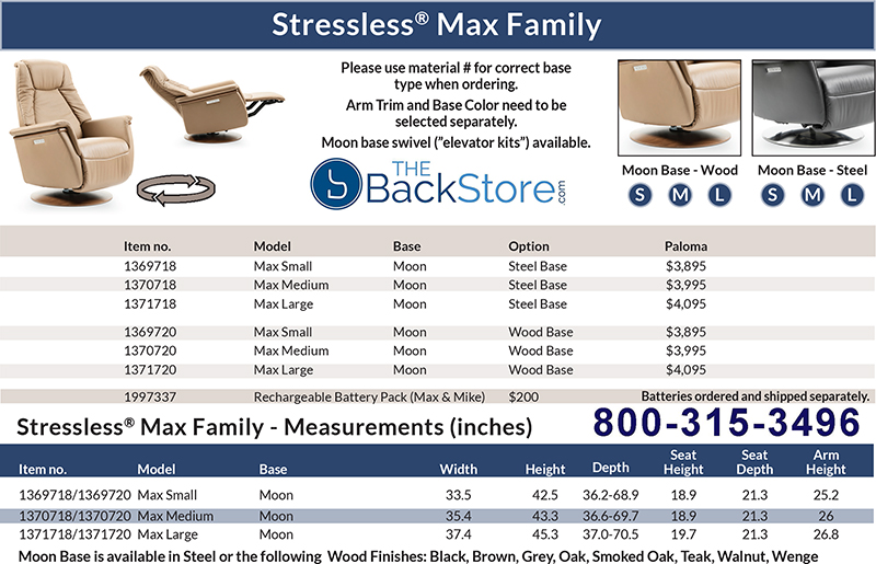 Stressless Max Power Recliner Swivel Relaxer Chair by Ekornes Size Dimensions