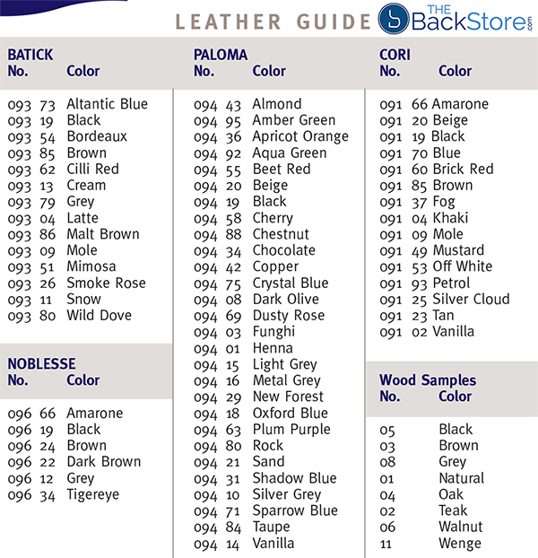 Current Stressless Leather Grade and Color Guide